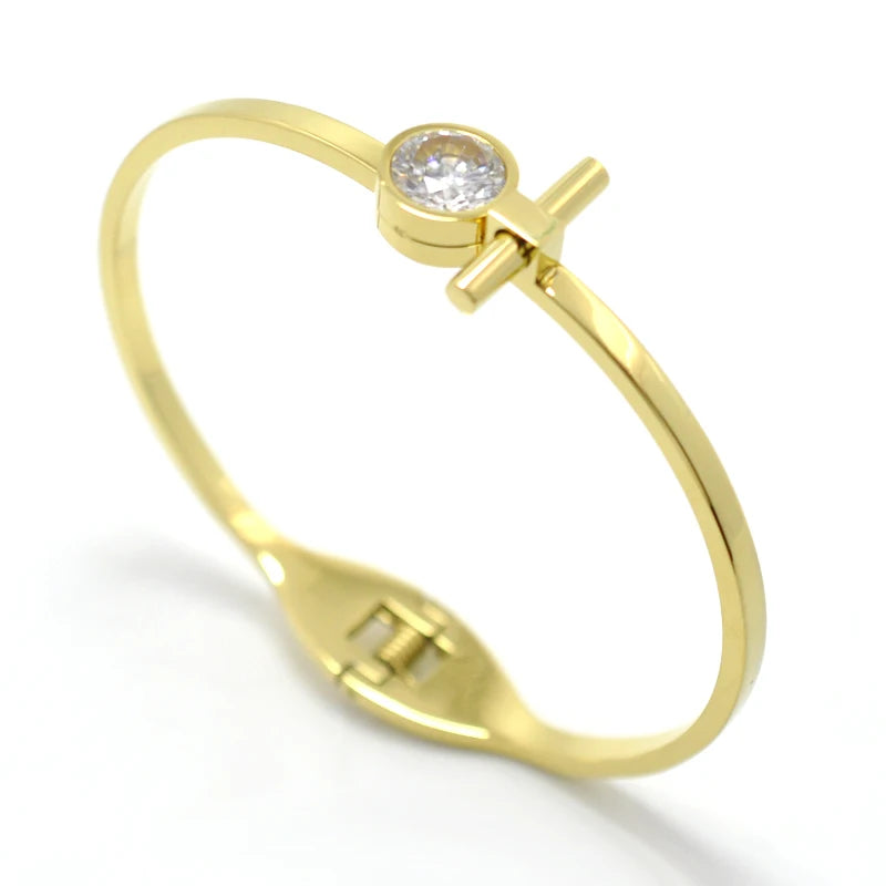 Austrian Crystal Bangles Stainless Steel Women's Cuff Bangle
