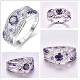 Tibetan Silver Amethyst Ring for Women Purple Crystal CZ Wedding Jewelry