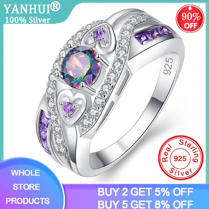 Tibetan Silver Amethyst Ring for Women Purple Crystal CZ Wedding Jewelry