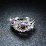 Tibetan Silver Amethyst Ring for Women Purple Crystal CZ Wedding Jewelry