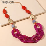 Summer Acrylic Beaded Necklaces for Women Statement Long Chain Pendant