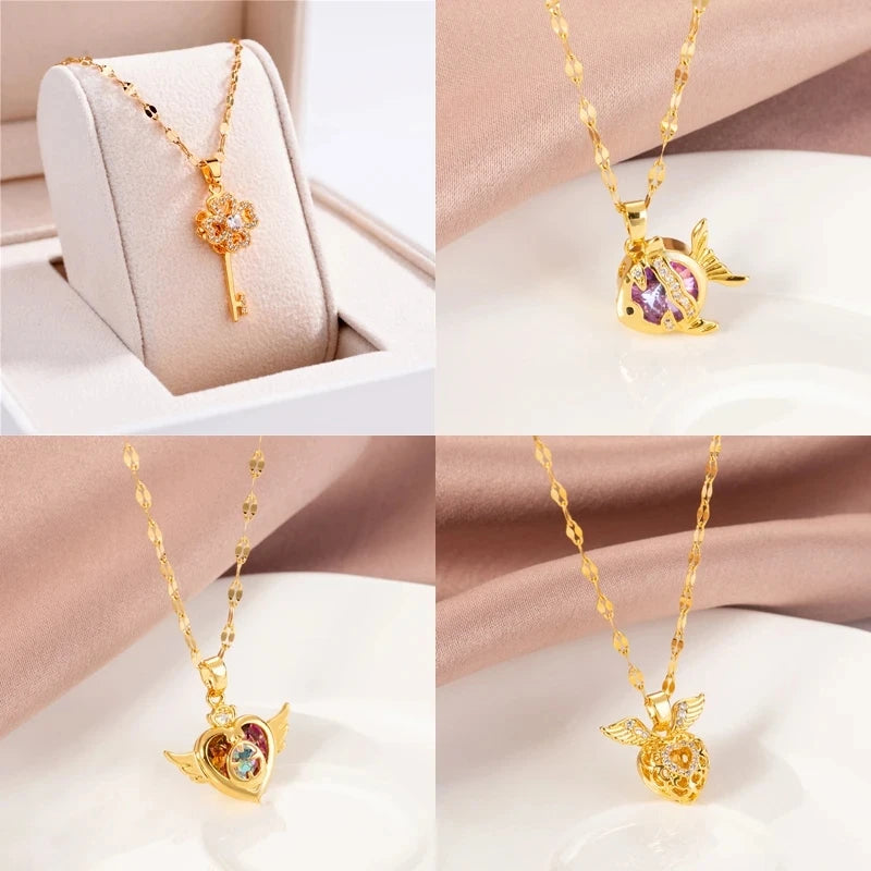 Stylish Stainless Steel Necklace for Women Pendant Chain Jewelry