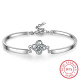 Lucky Clover Crystal Women Bracelet 925 Sterling Silver Bangle