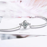 Lucky Clover Crystal Women Bracelet 925 Sterling Silver Bangle