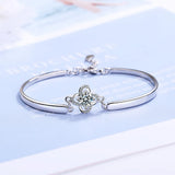 Lucky Clover Crystal Women Bracelet 925 Sterling Silver Bangle