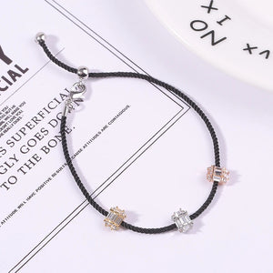 Adjustable Thread Bracelet Three-Color Metal Cube Zircon Jewelry Gift