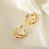 3 Triple C Shape 316L Stainless Steel Hoop Earrings For Women