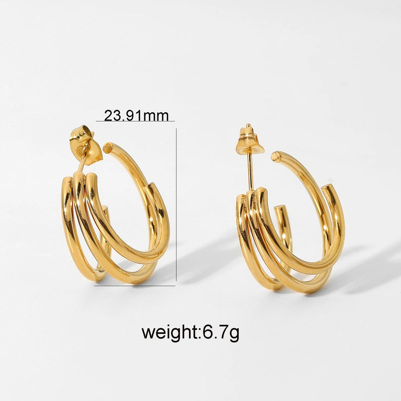 3 Triple C Shape 316L Stainless Steel Hoop Earrings For Women