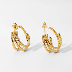 3 Triple C Shape 316L Stainless Steel Hoop Earrings For Women