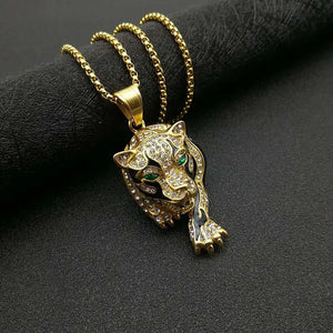 Tiger Pendant Necklace for Men Hip-Hop Crystal Inlaid Neck Chain