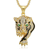 Tiger Pendant Necklace for Men Hip-Hop Crystal Inlaid Neck Chain