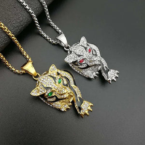 Tiger Pendant Necklace for Men Hip-Hop Crystal Inlaid Neck Chain