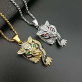 Tiger Pendant Necklace for Men Hip-Hop Crystal Inlaid Neck Chain