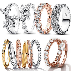 925 Silver Triple-row Ring with CZ Round for Women
