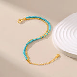Turquoise Beads Plated 18K Double Layer Chain Bracelet For Women B028