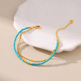 Turquoise Beads Plated 18K Double Layer Chain Bracelet For Women B028