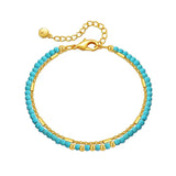 Turquoise Beads Plated 18K Double Layer Chain Bracelet For Women B028