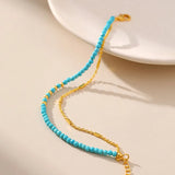 Turquoise Beads Plated 18K Double Layer Chain Bracelet For Women B028