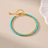 Turquoise Beads Plated 18K Double Layer Chain Bracelet For Women B028