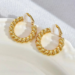 Golden Twisted Hoop Clip Earrings for Women