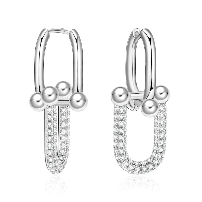 U Shape Lock Buckle Earrings with CZ Stones