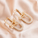 U Shape Lock Buckle Earrings with CZ Stones