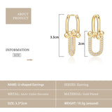 U Shape Lock Buckle Earrings with CZ Stones