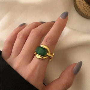 Vintage Green Stone Plated Party Rings for Bride Jewelry