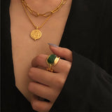 Vintage Green Stone Plated Party Rings for Bride Jewelry