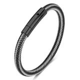 Unisex Wire Rope & Leather Bracelet Stainless Steel Buckle Bangle Gift P614