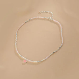 Heart Necklace Pink Stone Beaded Pendant for Women