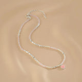 Heart Necklace Pink Stone Beaded Pendant for Women