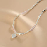 Heart Necklace Pink Stone Beaded Pendant for Women