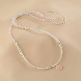 Heart Necklace Pink Stone Beaded Pendant for Women