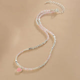 Heart Necklace Pink Stone Beaded Pendant for Women