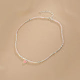 Heart Necklace Pink Stone Beaded Pendant for Women