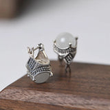 925 Silver Thai Marcasite Crown Opal Stud Earrings Fine Jewelry