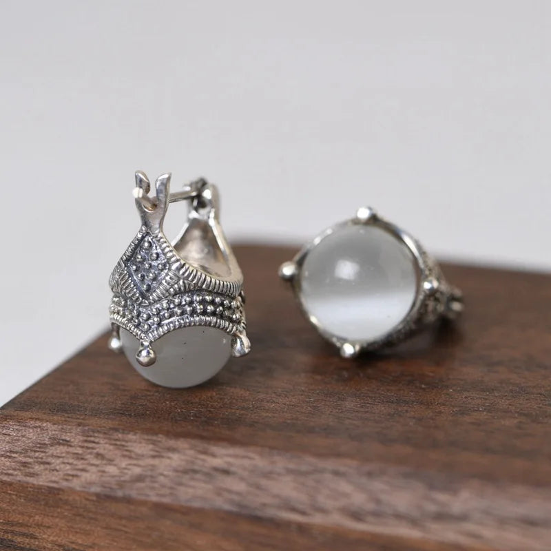 925 Silver Thai Marcasite Crown Opal Stud Earrings Fine Jewelry