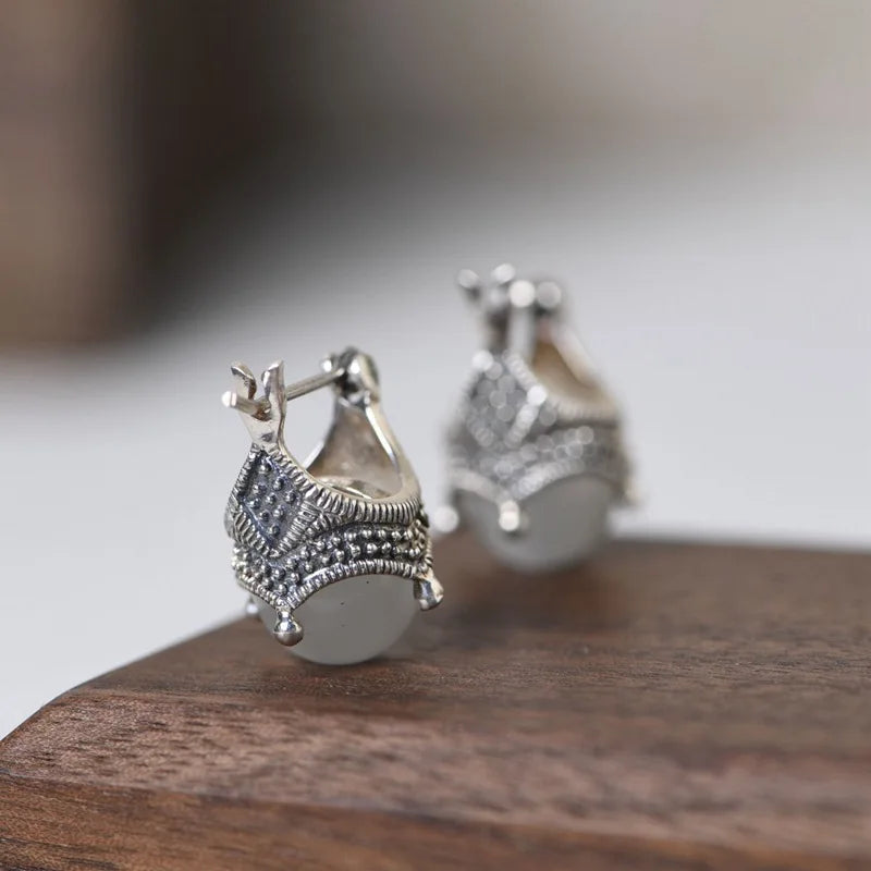 925 Silver Thai Marcasite Crown Opal Stud Earrings Fine Jewelry