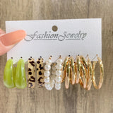 Vintage Butterfly Heart Geometric Pearl Hoop Earrings Set Colorful Resin Jewelry