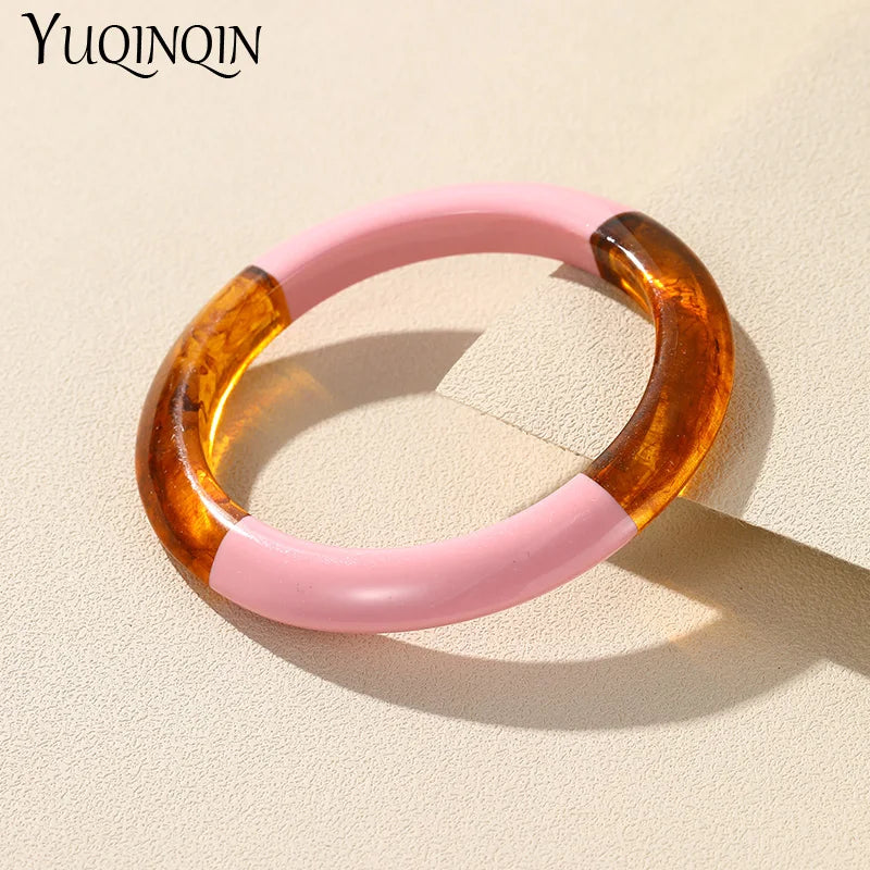 Colorful Resin Bangles Women Geometric Bracelet Retro Hand Jewelry