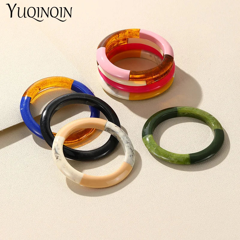 Colorful Resin Bangles Women Geometric Bracelet Retro Hand Jewelry