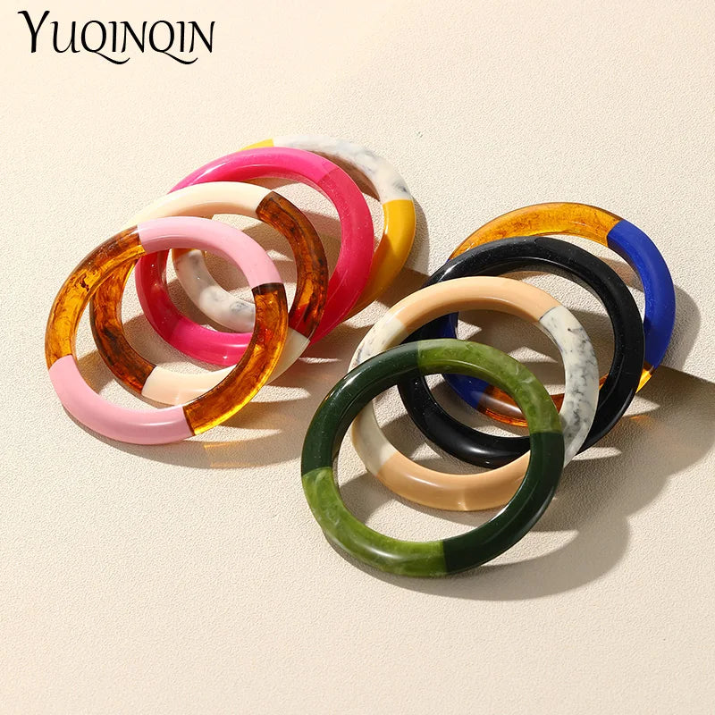 Colorful Resin Bangles Women Geometric Bracelet Retro Hand Jewelry