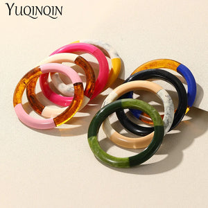 Colorful Resin Bangles Women Geometric Bracelet Retro Hand Jewelry