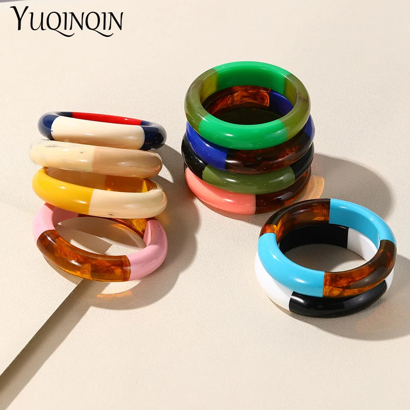 Colorful Round Resin Bracelets for Women Retro Hand Jewelry