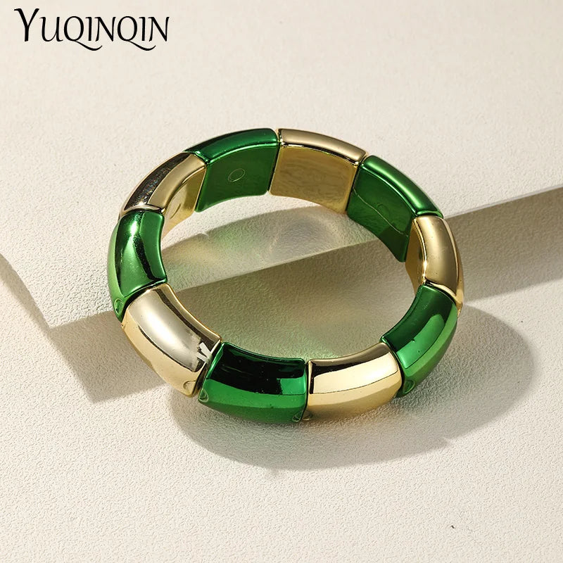 Vintage Acrylic Bracelets & Bangles for Women Resin Stretch Beaded Tube Bracelet