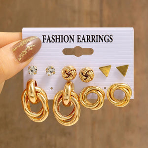 Vintage Geometric Circle Dangle Earrings Set