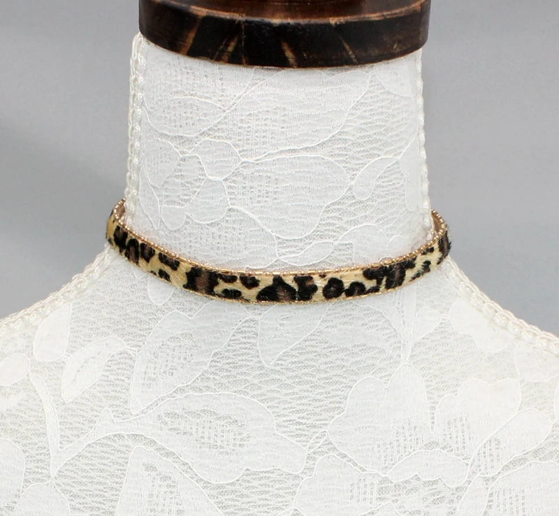 Vintage Leopard-print Leather Choker Necklace Women Jewelry