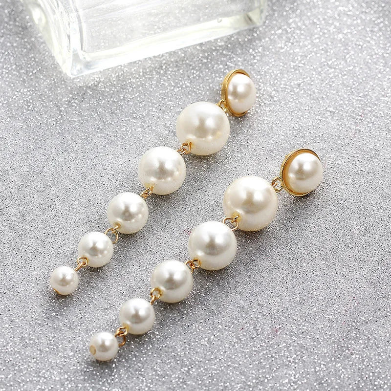 Vintage Simulated Pearl Dangle Clip-On Earrings for Women Wedding Party