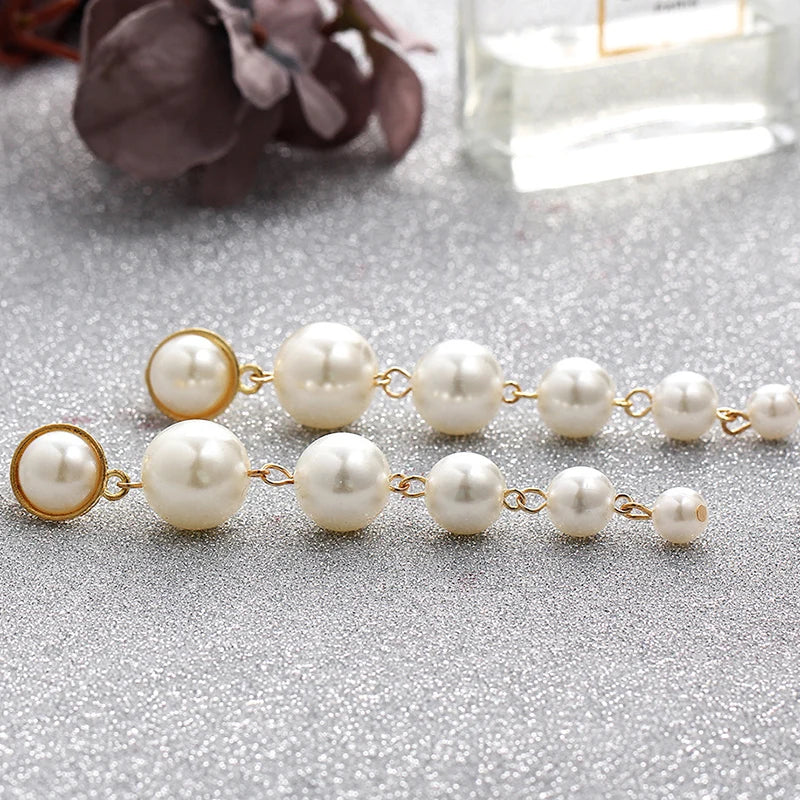 Vintage Simulated Pearl Dangle Clip-On Earrings for Women Wedding Party